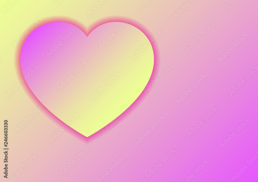 Heart love symbol for Valentine's day from paper cut pastel color of violet and yellow gradients with shadows for banner, poster, greeting card. Vector illustration.
