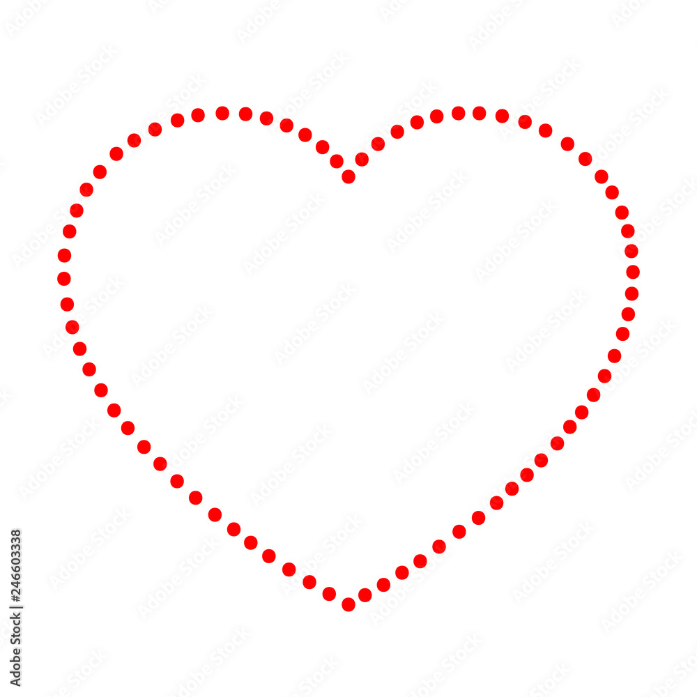Heart love symbol for Valentine's day from abstract schematic from the red dots points along the perimeter on white background. Vector illustration.