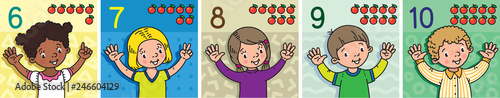 Kids showing numbers 6 to 10 by fingers. Education