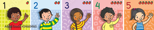 Kids showing numbers 1 to 5 by fingers. Education