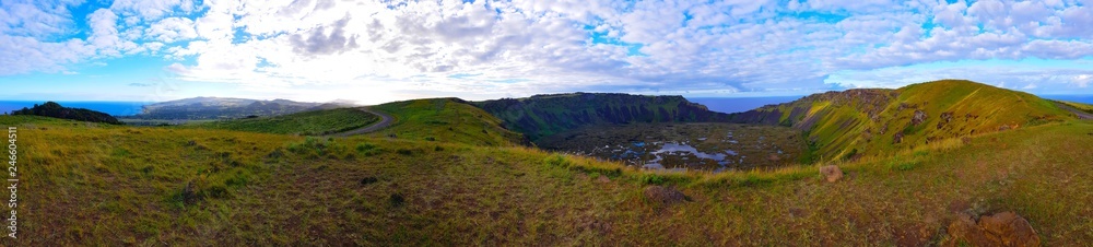The volcanic crater of the Rano Kau, Easter Island, Chile