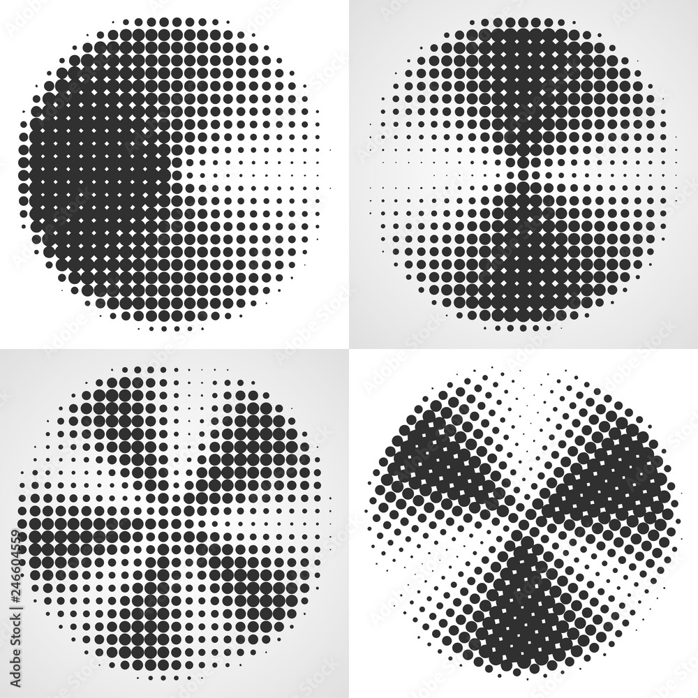 Radial gradient halftone backgrounds. Dot circular design.