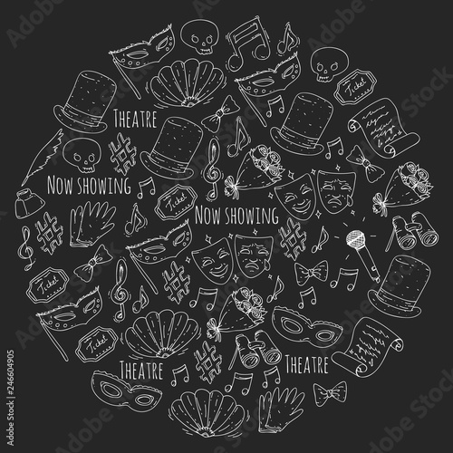 Theatre vector illustration. Entertaiment, cinema, stage, event. Background for banners, posters.