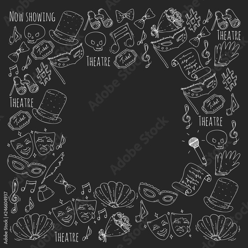 Theatre vector illustration. Entertaiment, cinema, stage, event. Background for banners, posters.