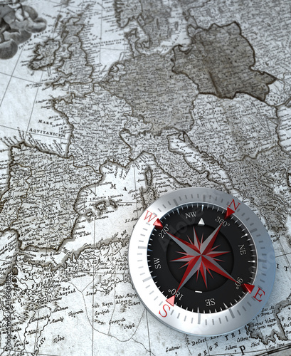Compass on map