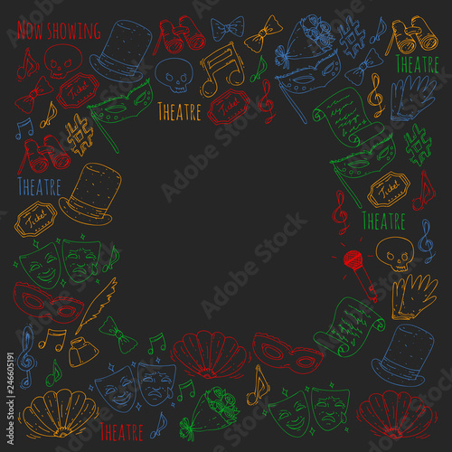 Theatre vector illustration. Entertaiment, cinema, stage, event. Background for banners, posters.