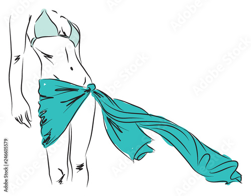 lady woman gril at the beach with bikini illustration