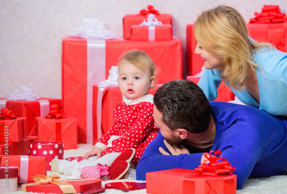 Made to love each other. Traditional family values. Family celebrate anniversary. Valentines day. Lovely family celebrate valentines day. Happy parents. Couple in love and baby are happy family