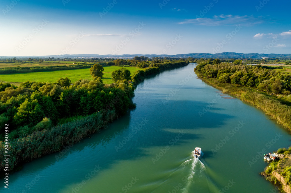 Fototapeta premium Aerial view of the delta of the river Alpheios in the Peloponnese, in Greece