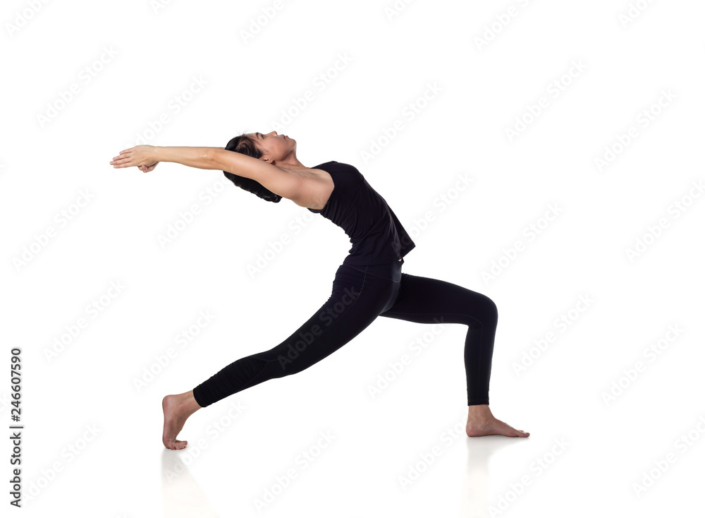 Sporty young woman doing yoga practice isolated on white background - concept of healthy life and natural balance between body and mental development, with clipping path - Image