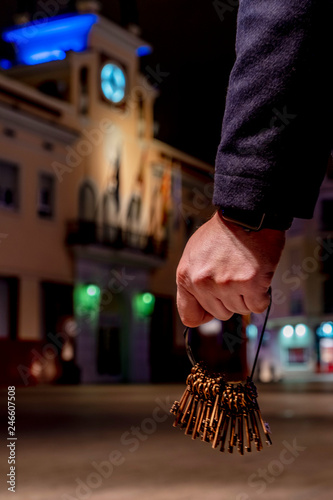 Bilde på lerret current night watchman (called sereno) service in some towns