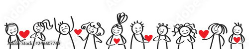 Valentinstag, Liebe, Strichmännchen verschenken Herz an Freunde