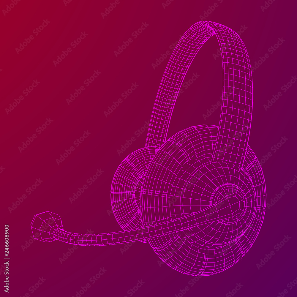 Headphone or headset for support from lines point connecting network. Abstract model wireframe low poly mesh vector illustration Headphone or headset for support from lines point connecting network. Abstract model wireframe low poly mesh vector illustration
