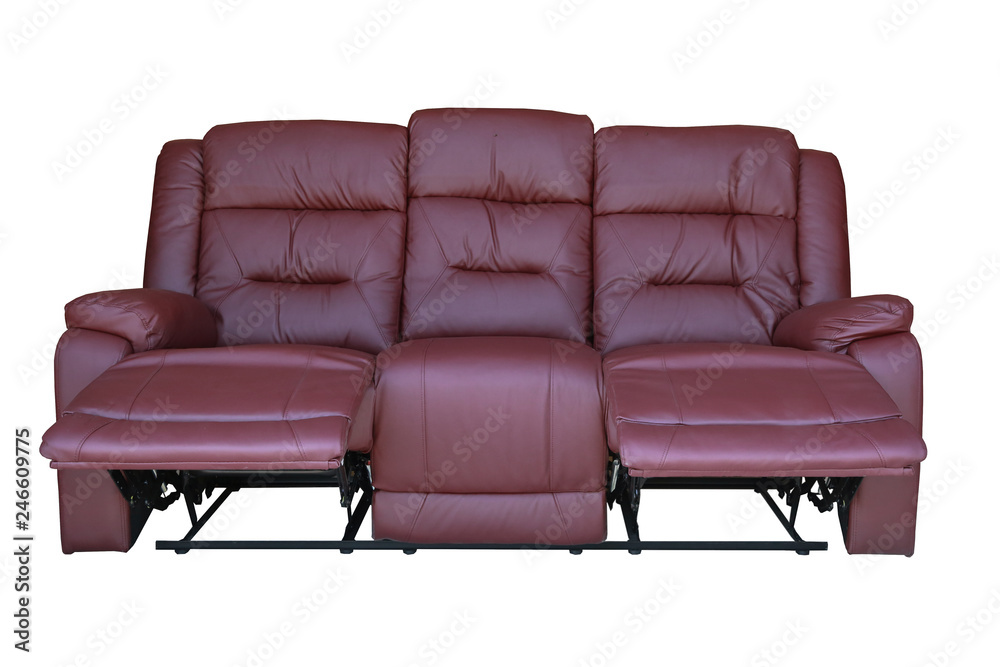 Wine red sofa recliner isolated on white background