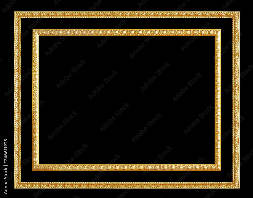 The antique gold frame on the black background