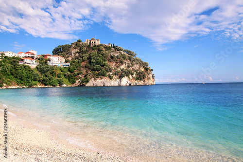 Beautiful landscape with view on fortress in Parga, Greece