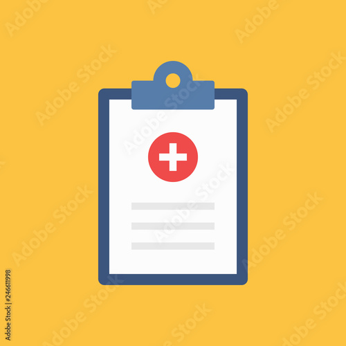 Flat icon medical clipboard isolated on yellow background. Vector illustration. photo