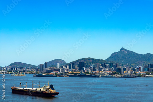 Fototapeta Naklejka Na Ścianę i Meble -  Cargo ship arrives at Guanabara Bay in the city of Rio de Janeiro, Brazil South America. 