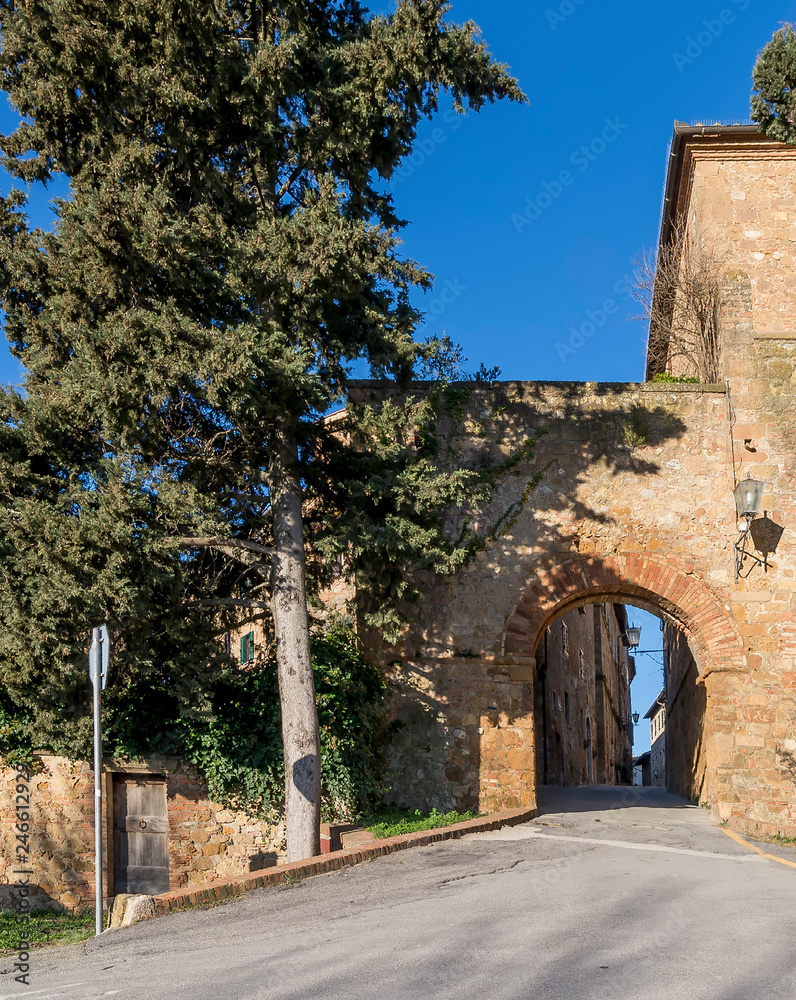 The Porta al Ciglio and the ancient city walls of Pienza, Siena, Tuscany, Italy