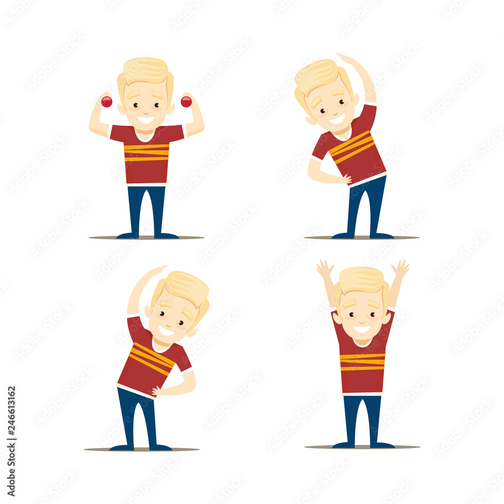 Вoy doing morning exercises vector illustration of healthy lifestyle Вoy doing morning exercises vector illustration of healthy lifestyle