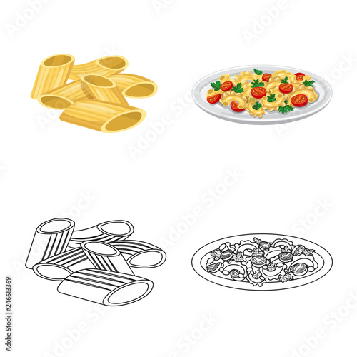 Isolated object of pasta and carbohydrate icon. Set of pasta and macaroni stock vector illustration.