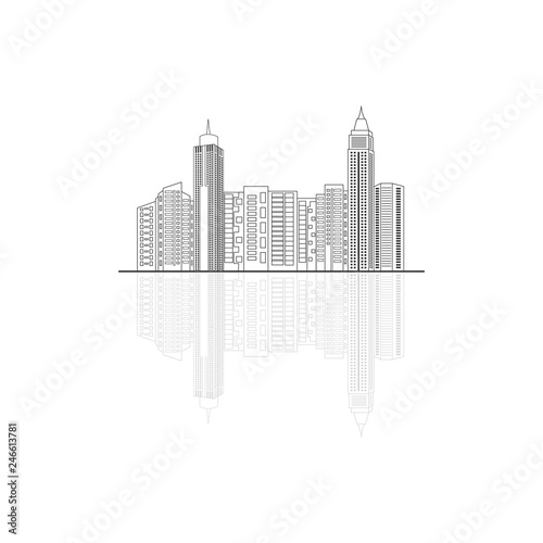 Silhouette of city buildings isolated on white background