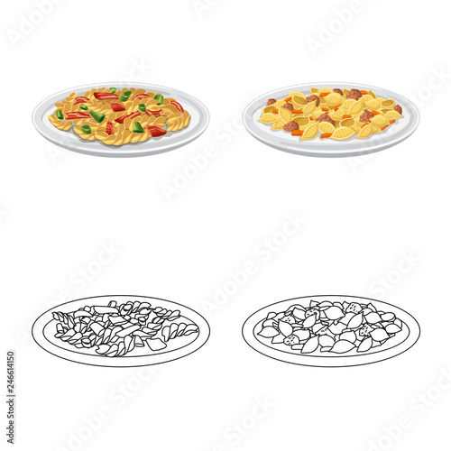 Isolated object of pasta and carbohydrate logo. Set of pasta and macaroni stock symbol for web.