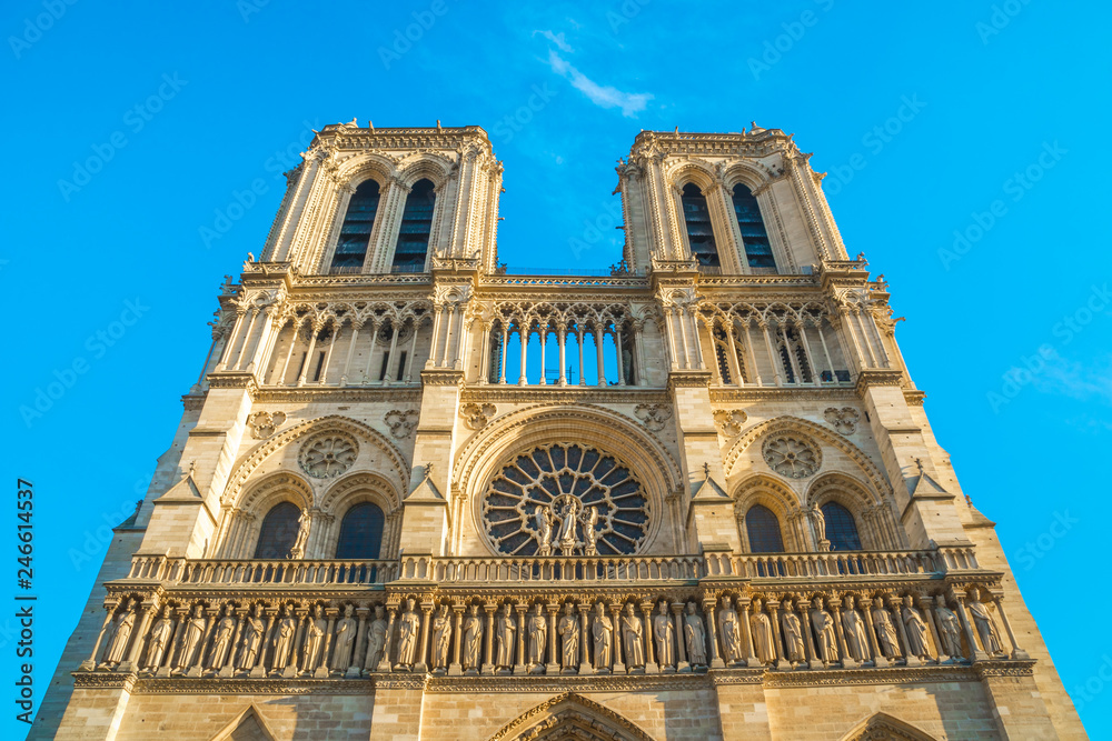facade of notre dame de Paris, medieval cathedral (church) in paris, france facade of notre dame de Paris, medieval cathedral (church) in paris, france