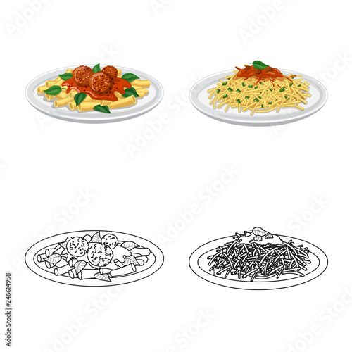 Isolated object of pasta and carbohydrate icon. Set of pasta and macaroni stock vector illustration.