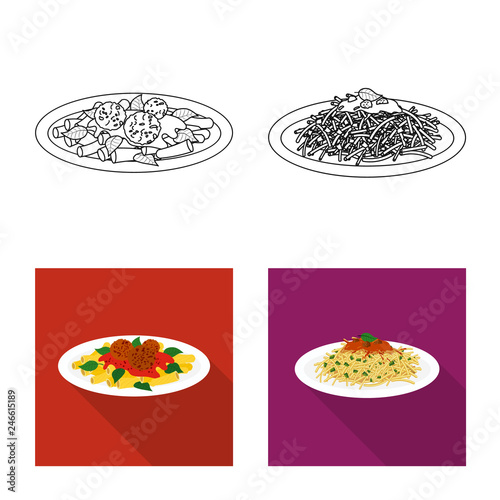 Isolated object of pasta and carbohydrate symbol. Set of pasta and macaroni vector icon for stock.