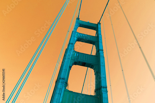 abstract vivid color of Golden Gate Bridge column structure.