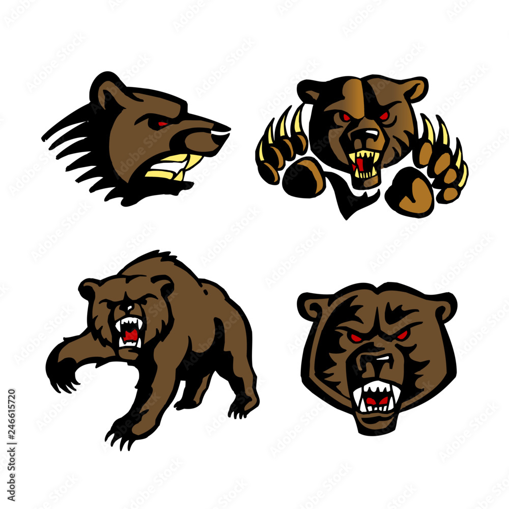 grizzly bear wild beast set of drawings, color clipart Stock Vector | Adobe  Stock