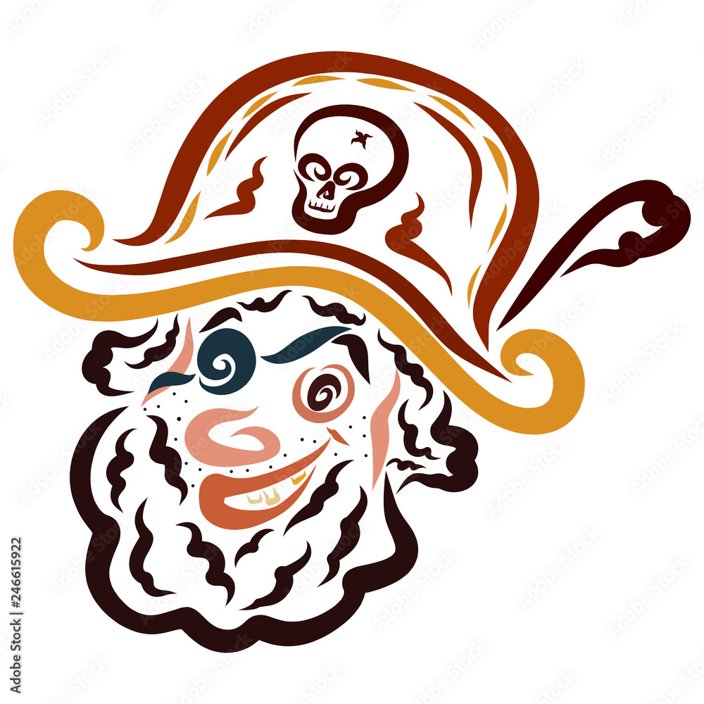 Jolly pirate with one eye and a gold tooth