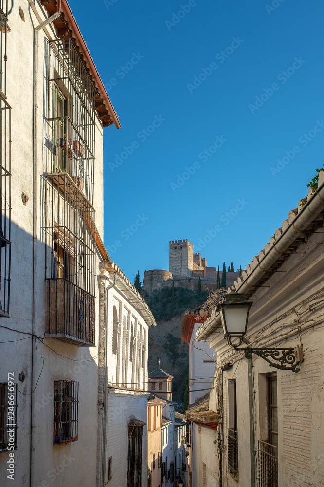 Narrow street in Granada, Spain