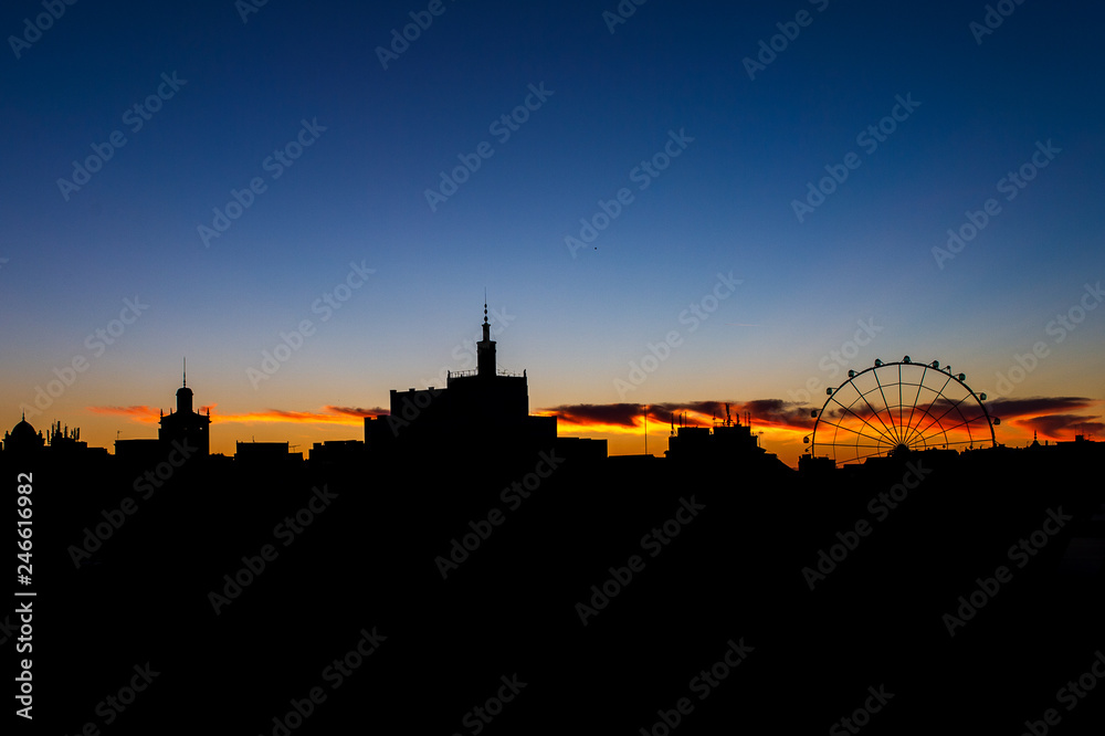 Dawn in the city silhouette