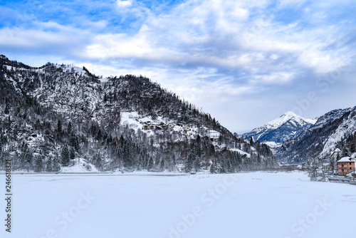 Winter landscape of the Dolomites mountains in Italy.