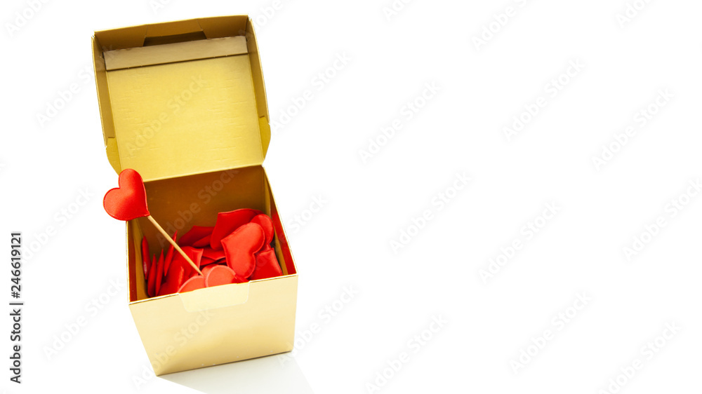 Gift box with red hearts on an isolated background Gift box with red hearts on an isolated background