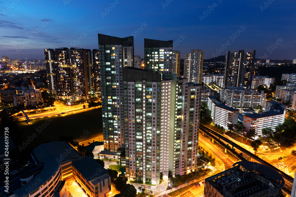 Singapore housing estate cityscape during blue hour in Singapore