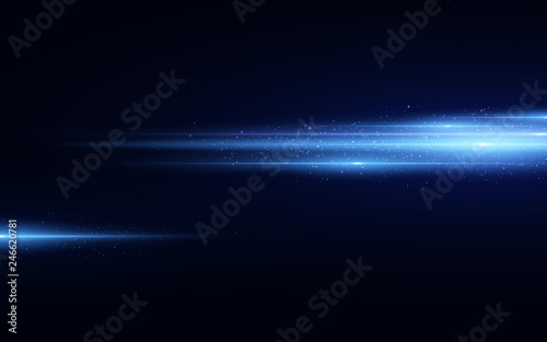 Stylish blue light effect isolated on black background. Blue glitters. Glowing lines with sparkles. Blurred light trails. Vector illustration