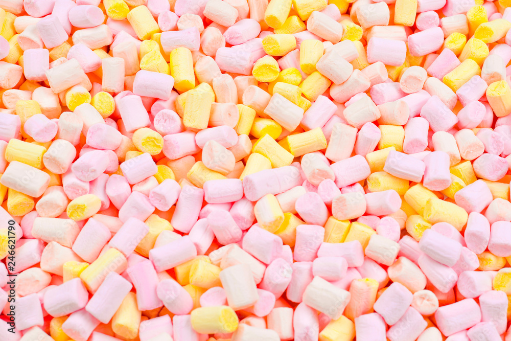 Marshmallow. Background of pink and yellow colorful mini marshmallows. Marshmallow. Background of pink and yellow colorful mini marshmallows.