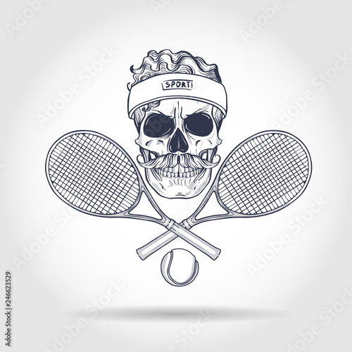 Skull with tennis racquets