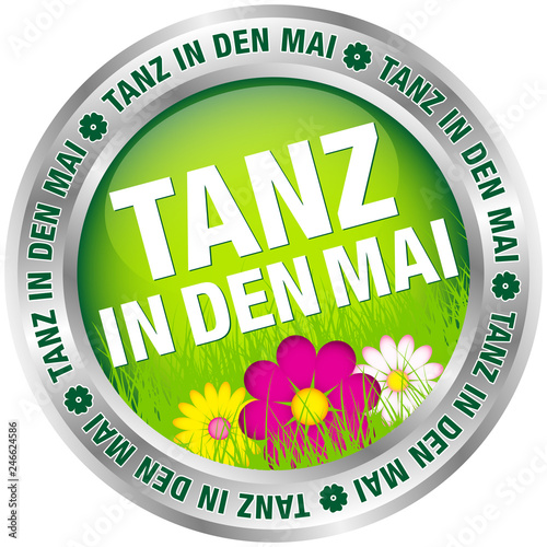 Button "Tanz in den Mai" Blumen grün/silber