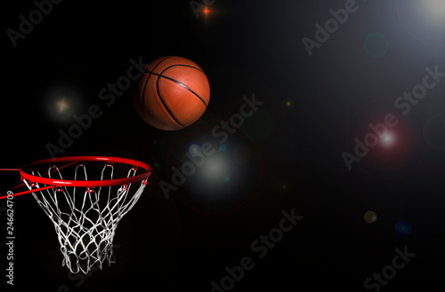 Basketball hoop net and ball side view