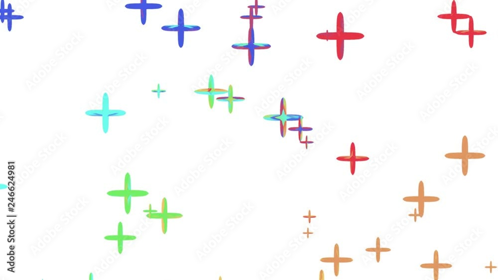 many random colorful crystal pluses flying floating in space animation background new quality universal motion dynamic animated colorful joyful cool 4k video footage
