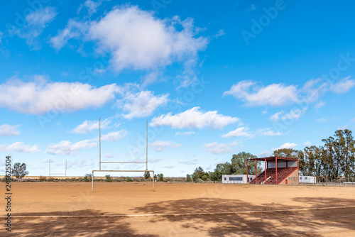 Sports stadium, with combined rugby and soccer posts, in Loxton