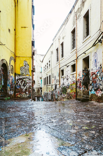 Fototapeta Naklejka Na Ścianę i Meble -  NAPLES, ITALY - January 15, 2018 : Street view of old town in Naples city, Italy