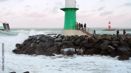 Slow motion shot of a strong storm at the baltic sea in Rostock Warnem√ºnde photo