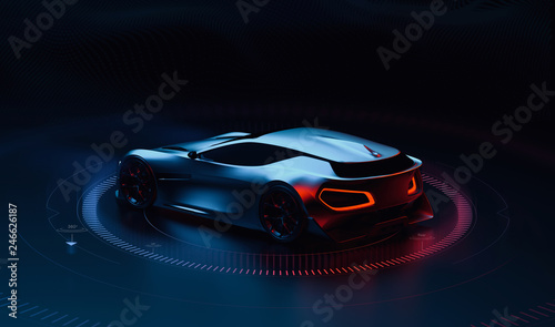 Futuristic hi tech sports car  3D Illustration 