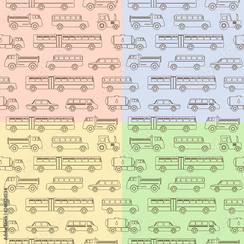 Seamless baby pattern with cute cars. Vector bright illustration for kids. Seamless childrens background for wallpapers or textile.