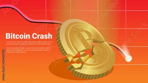 block chain criptocurrency market crisis bitcoin falling appart and crash tragedy concept with decline graphic red background vector illustration
